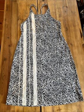 Athleta Blue & White Leopard-Print Racerback Swim Dress